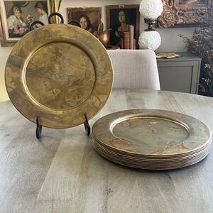 Martha Sturdy Spun brass Patina table charger or tray brass art decor designer